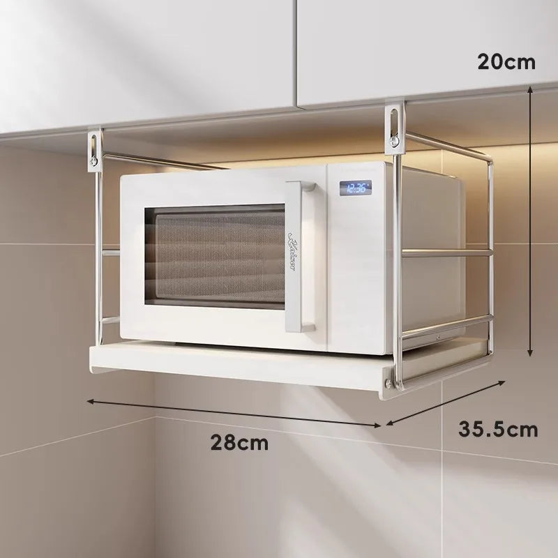 Kitchen Microwave Oven Shelf Wall Mounted Oven Rice Cooker Multifunctional Hanging Cabinet Bracket Free Punching Storage Rack