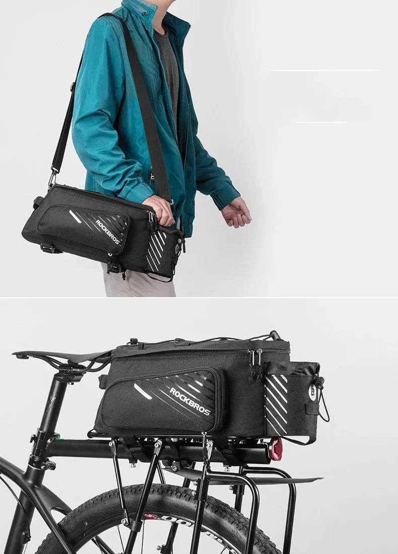 ROCKBROS Fahrradtasche 2-in-1 Reisefotografie Sport Fitness Umhängetasche PU Fahrradgepäckträger Rücksitz Aufbewahrungsbox Fahrradausrüstung