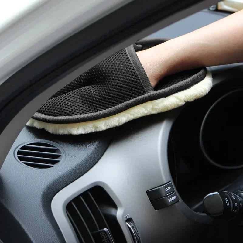 1Stk. Autowasch-Imitat-Wollhandschuhe Verdickte Plüsch-Autoputzhandschuhe Wachspolierer Autoreinigungsprodukte Reinigungstuch