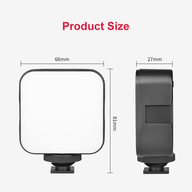 Miniluz de vídeo LED portátil, iluminación fotográfica de 6500 K, lámpara de relleno para selfie de teléfono móvil y transmisión en vivo con 3 zapatas frías, lámpara para vlogs