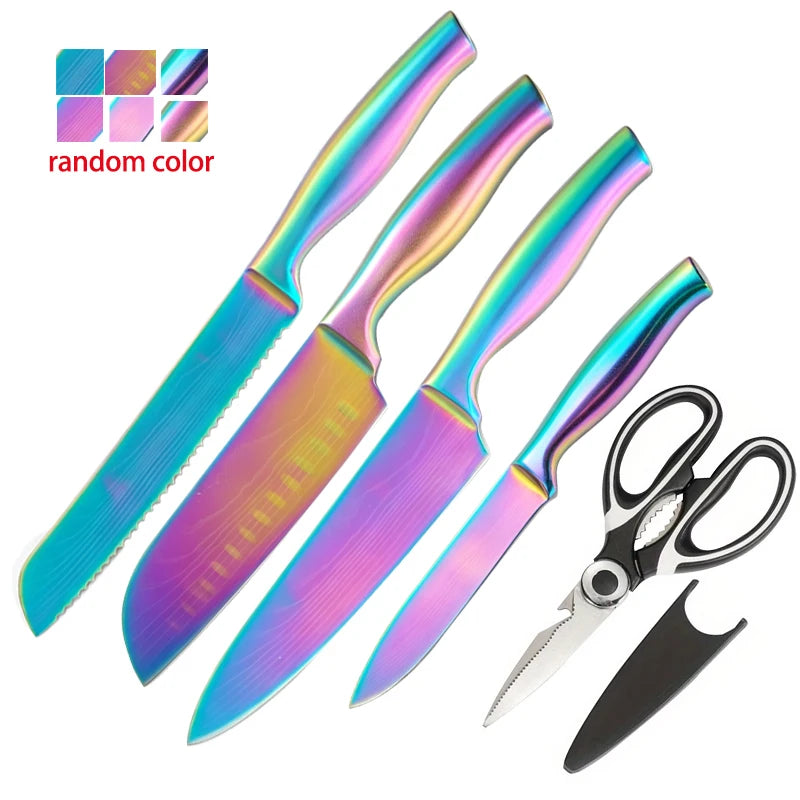 BAFENGS Rainbow Stainless Steel Kitchen Knife Set