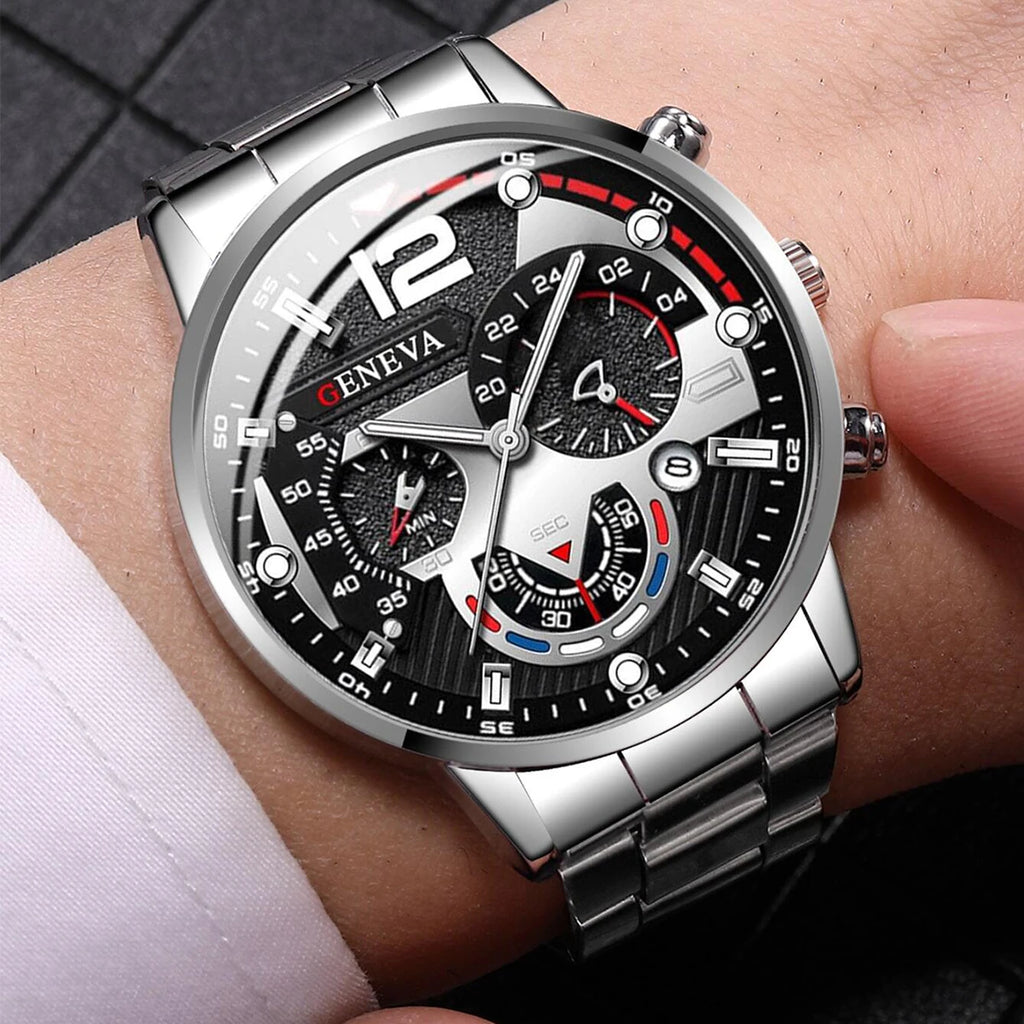 Modische Herrenarmbanduhr Edelstahlarmband Analog Quarz Armbanduhr mit Kalender