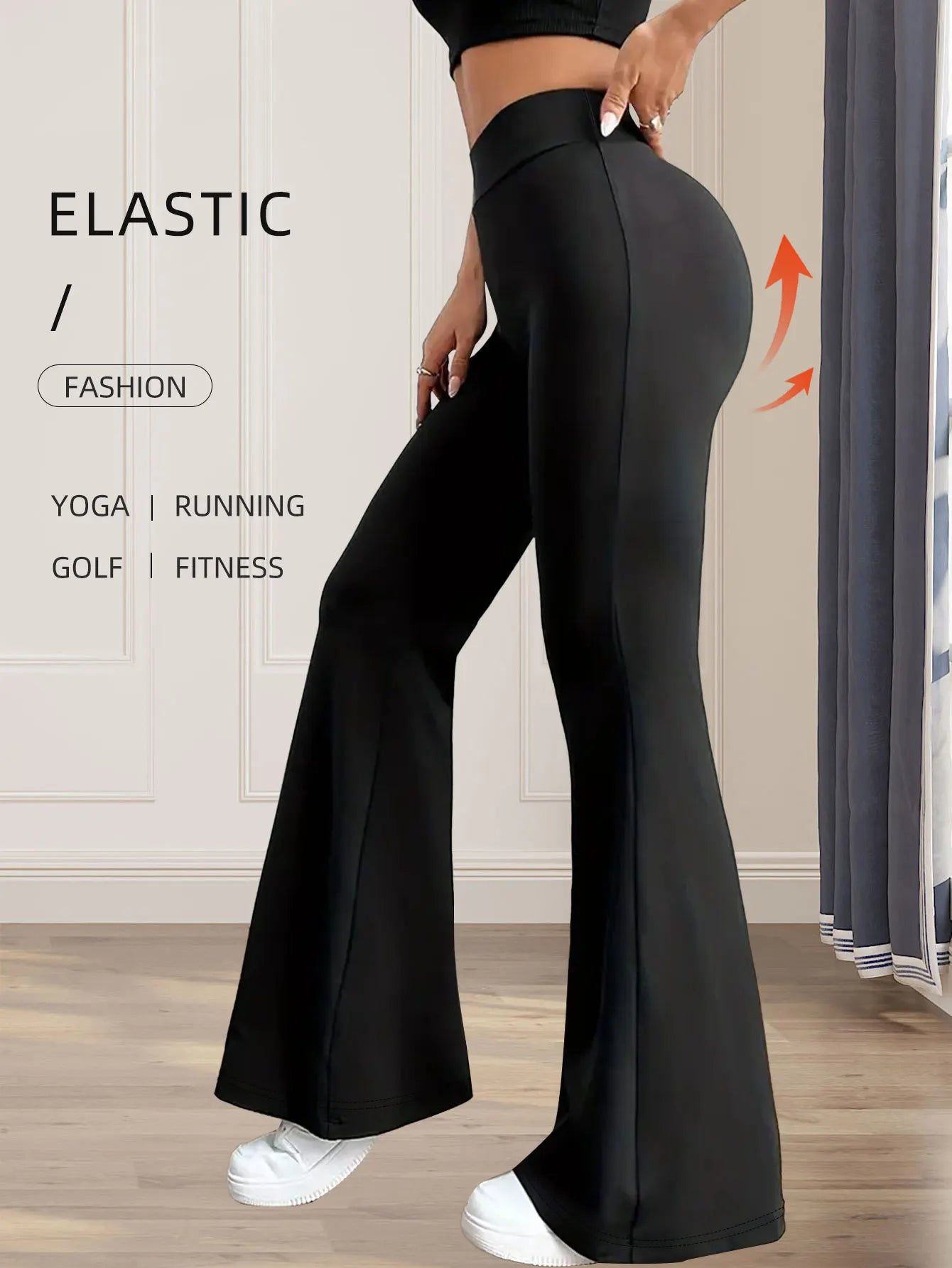 Damen-Frühlings- und Sommerhose mit hoher Taille, eng anliegende Schlaghose, schmale lange schwarze Hose, dünne weite Hose für schlanke Frauen