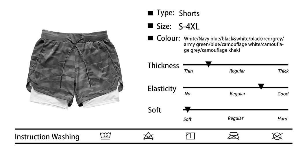 Herren Gym Sports Shorts Jogging Laufen Atmungsaktive Fitness Training Doppellagiges Shirt Versteckte Tasche Lässige Tarnshorts