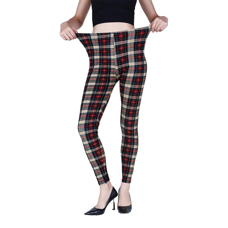 Khakifarbene karierte Sport- und Fitness-Leggings für Damen