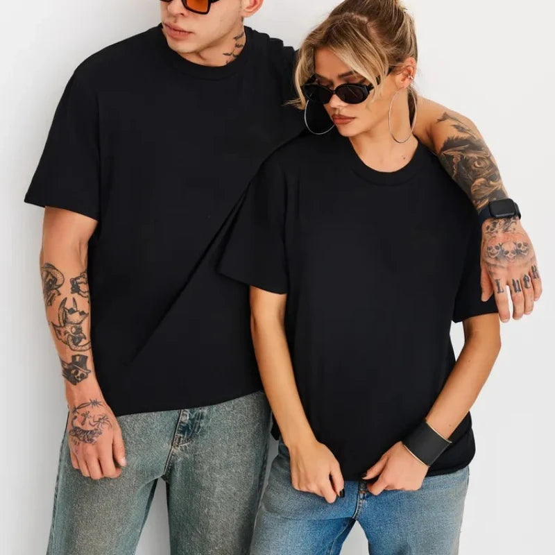 Einfarbige Partner-T-Shirts für vier Jahreszeiten, Basic Herren- und Damen-Kurzarm-T-Shirts, lässige, atmungsaktive Oversized-Sport-T-Shirts