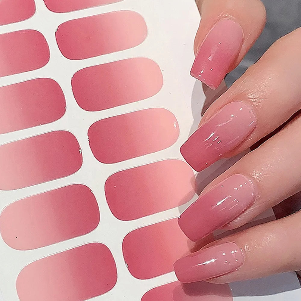Semi-cured Gel-Nagelsticker, einfarbig, halbgebackene Nagelspitzen, vollständige Aufkleber, UV-Lampe erforderlich