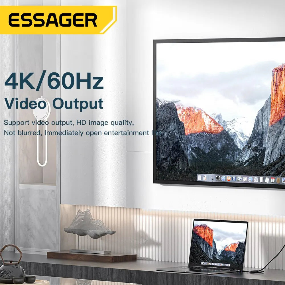 Essager PD 100W Magnetischer USB C OTG Adapter Schnellladung Typ C Magnetischer Anschluss 20Gbp Datensynchronisation 4K@60Hz für Macbook Laptop