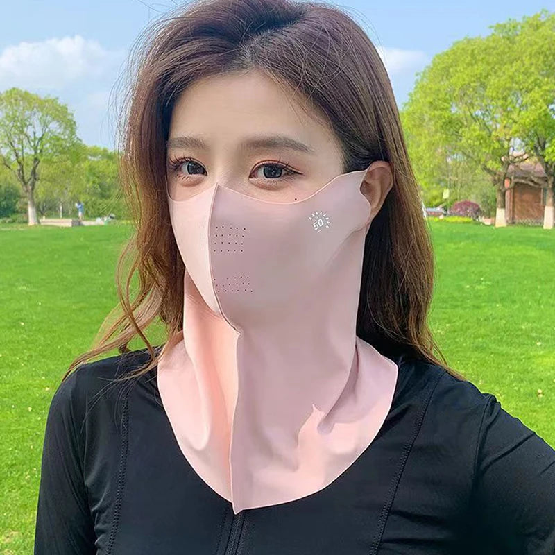 Women Summer UV Protection Neck Scarf Ice Silk Face Mask Cover Outdoor Wrap Cover Sports Cycling Sun Proof Sunscreen Dustproof