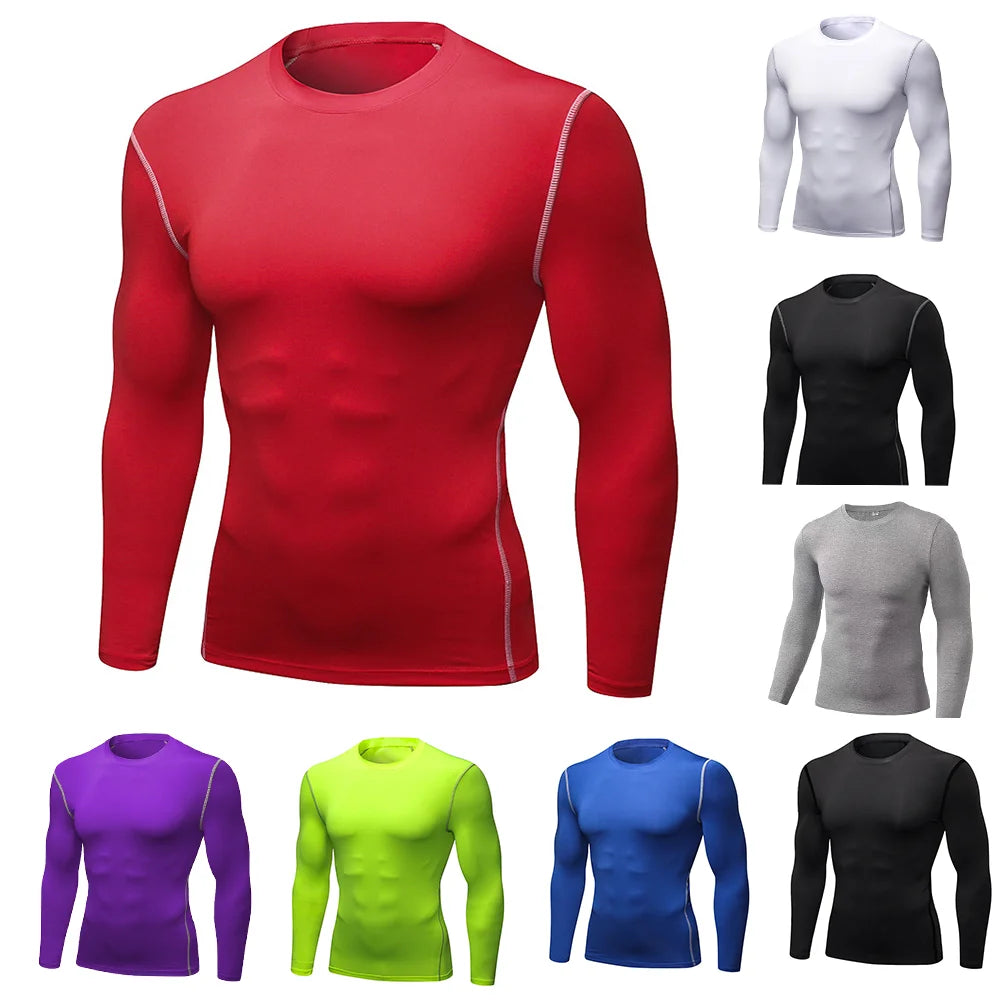 Herren Kompressions-Laufshirt, Trainings-Jogging-Shirts, Fitnessstudio-Sportbekleidung, eng anliegendes Langarm-Sport-T-Shirt, schnelltrocknende Kleidung