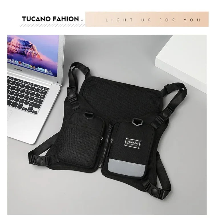 Funktion 2026 Neue Brusttasche Weste Outdoor Hip Hop Sport Fitness Herren Schutz Reflektierende Top Weste Radfahren Angeln Westen Mochila
