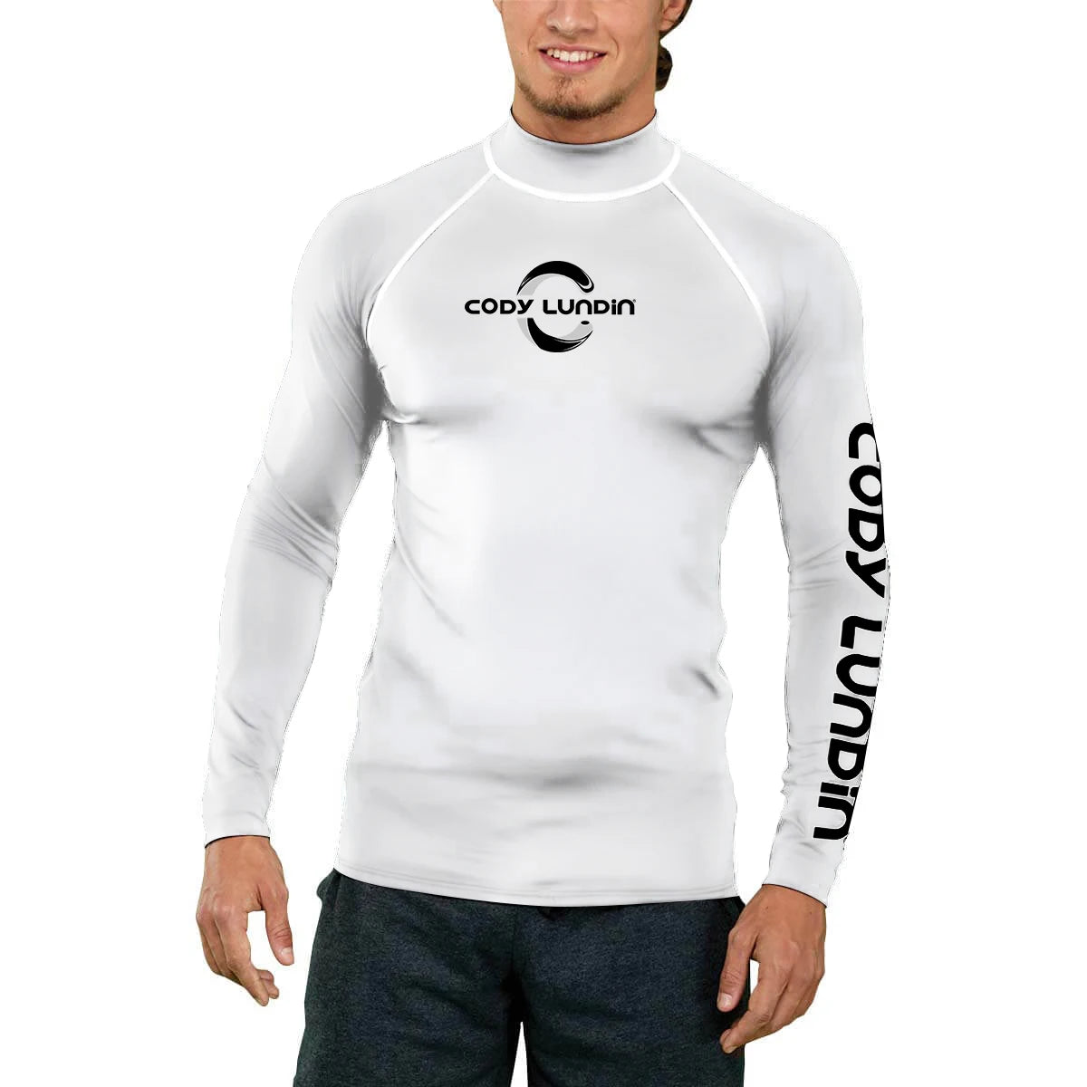 Herren UPF 50+ Kompressions-Rollkragen-Schwimm-Trainingsshirt Fitnessstudio Fitness-T-Shirt Surf-Sport-Rashguard Individuelles Logo Angel-Oberteil