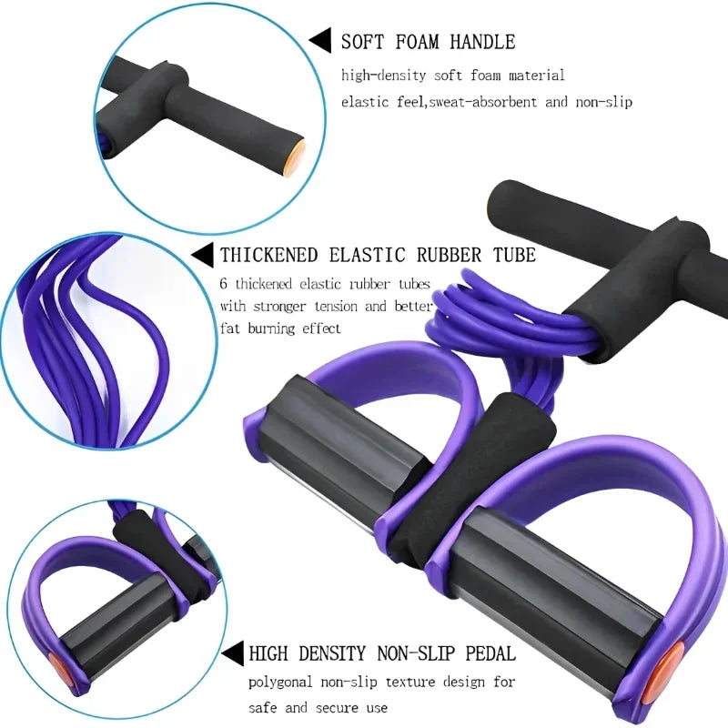 1PCS Multifunktions-Spannseil mit 4 Röhren, elastischer Yoga-Pedal-Puller-Widerstandsband, Naturkautschuk-Spannseil Fitnessgeräte