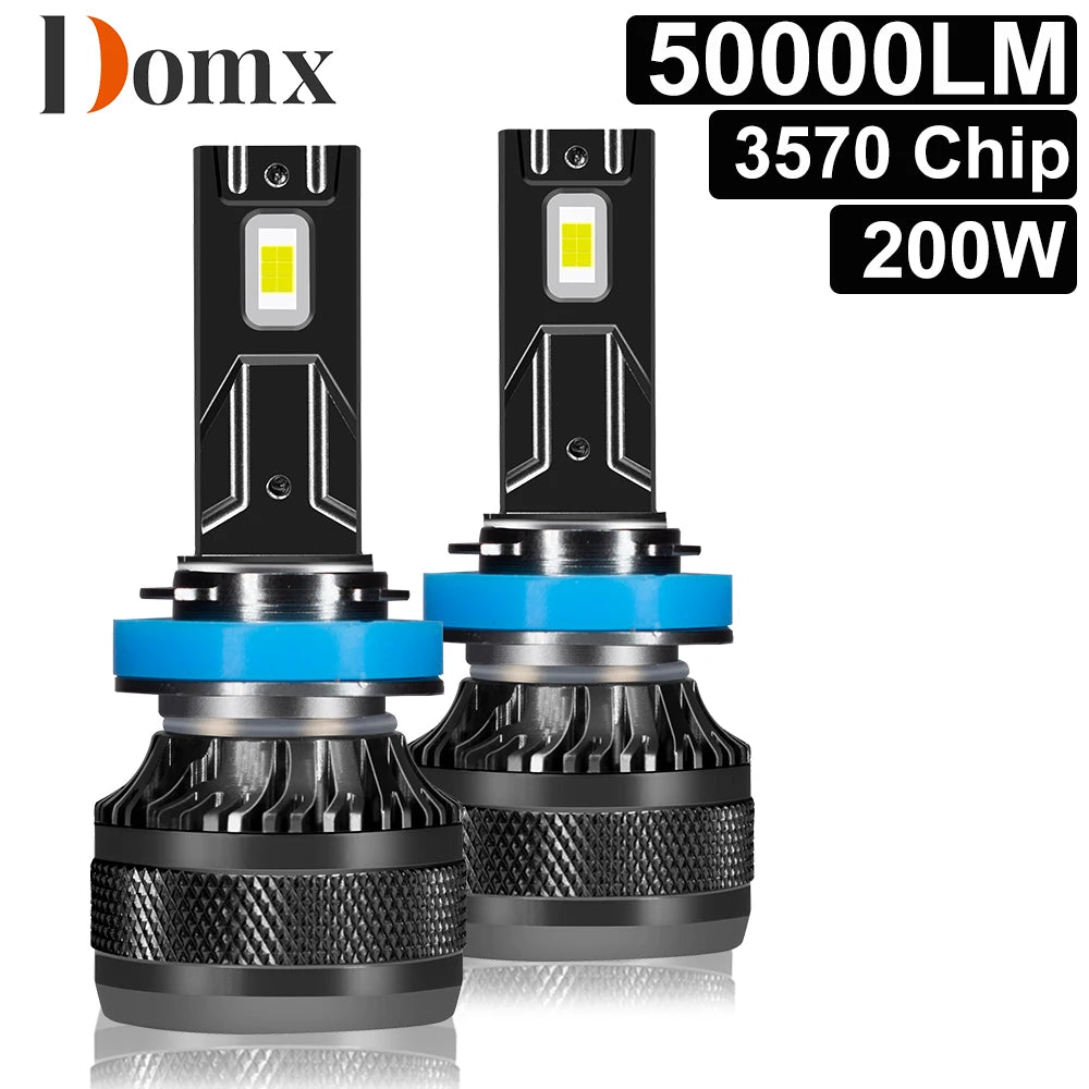 DOMX H4 H7 Auto-LED-Scheinwerfer H1 H8 H11 HB3 HB4 9005 9006 LED-Leuchten 6000K 200W 50000LM Auto-LED-Lampe Turbo Nebelscheinwerfer 12V