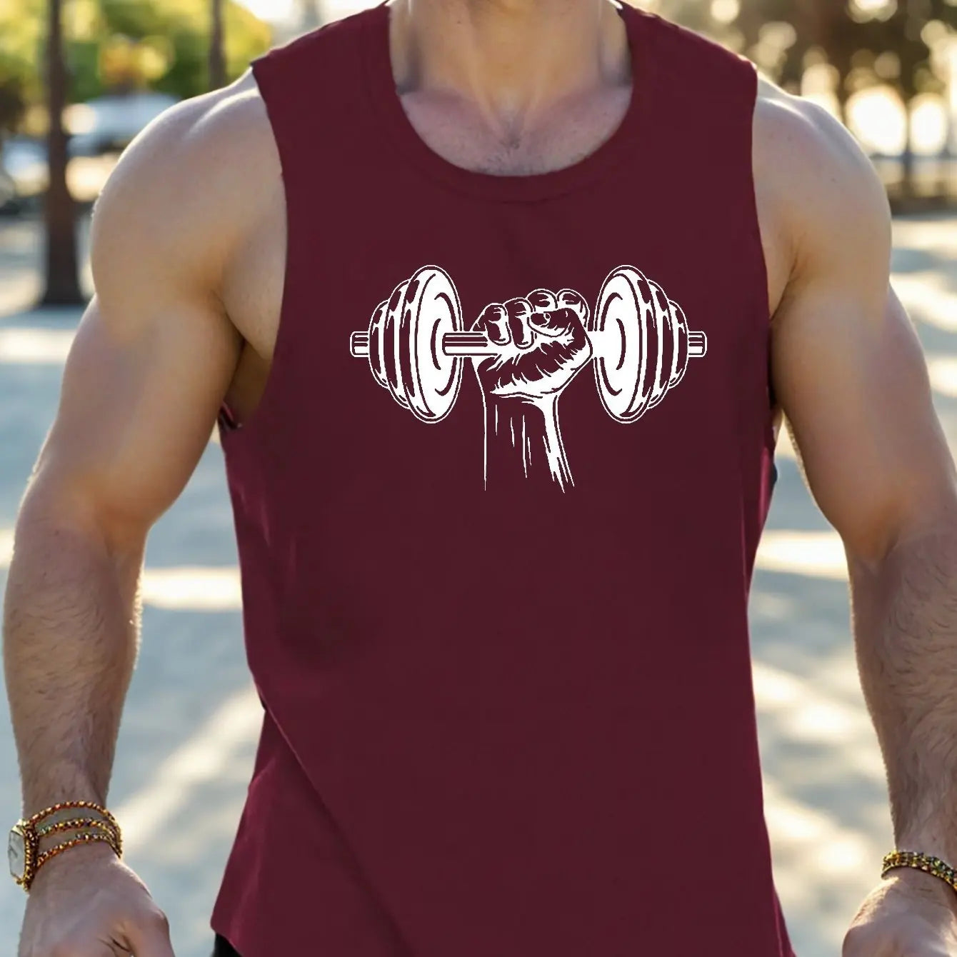 Bodybuilding Sports Dumbbell Printed Vest Men's Gym Fitness Sports Sleeveless Top Men's Summer Loose Vest Running Men's Vest