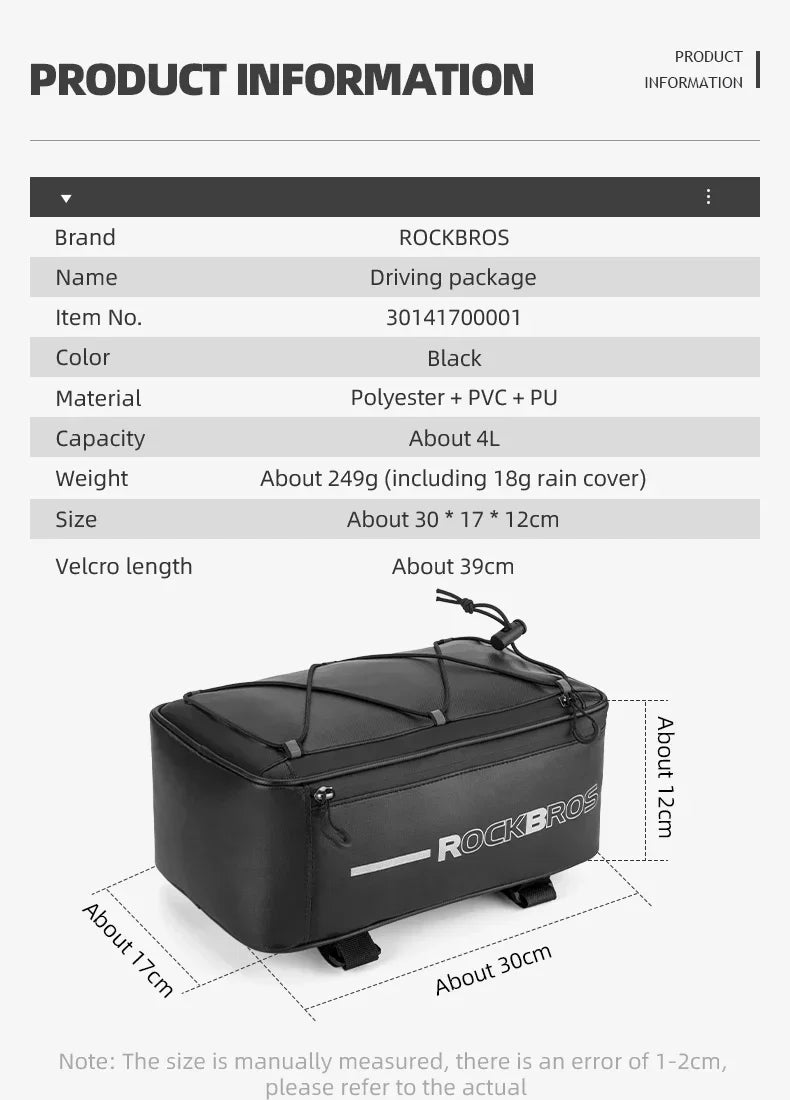 ROCKBROS Fahrradtasche 2-in-1 Reisefotografie Sport Fitness Umhängetasche PU Fahrradgepäckträger Rücksitz Aufbewahrungsbox Fahrradausrüstung