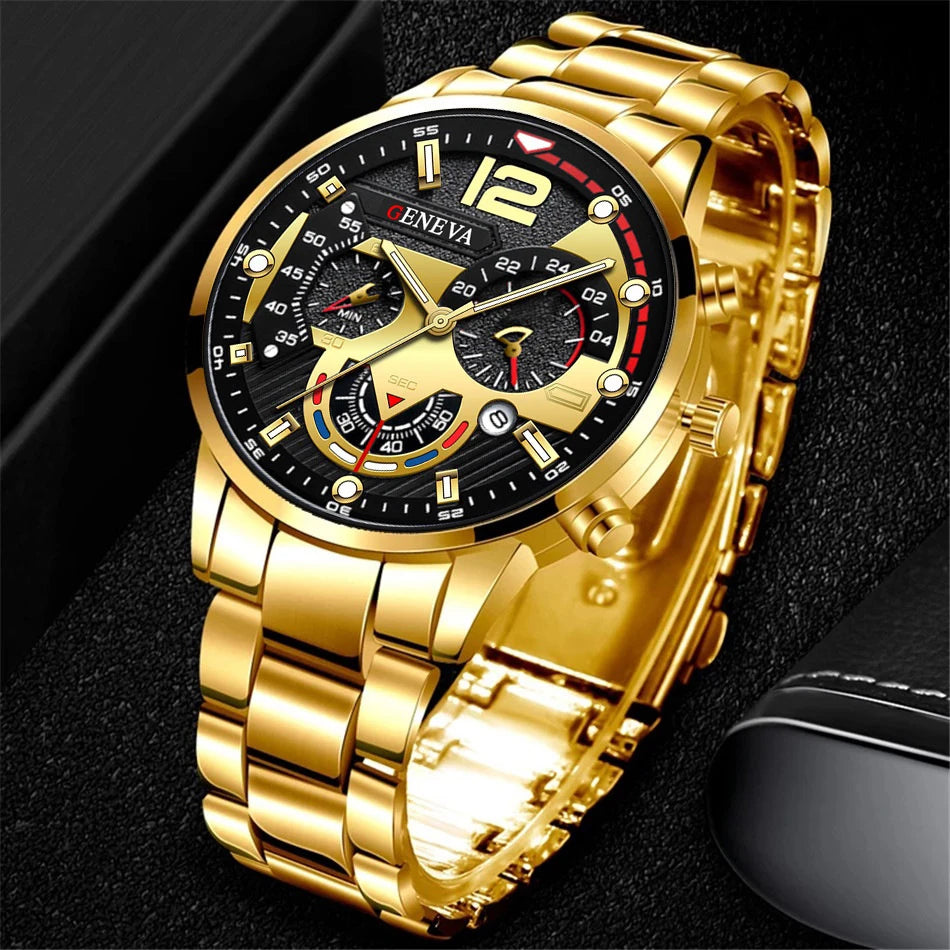 Modische Herrenarmbanduhr Edelstahlarmband Analog Quarz Armbanduhr mit Kalender