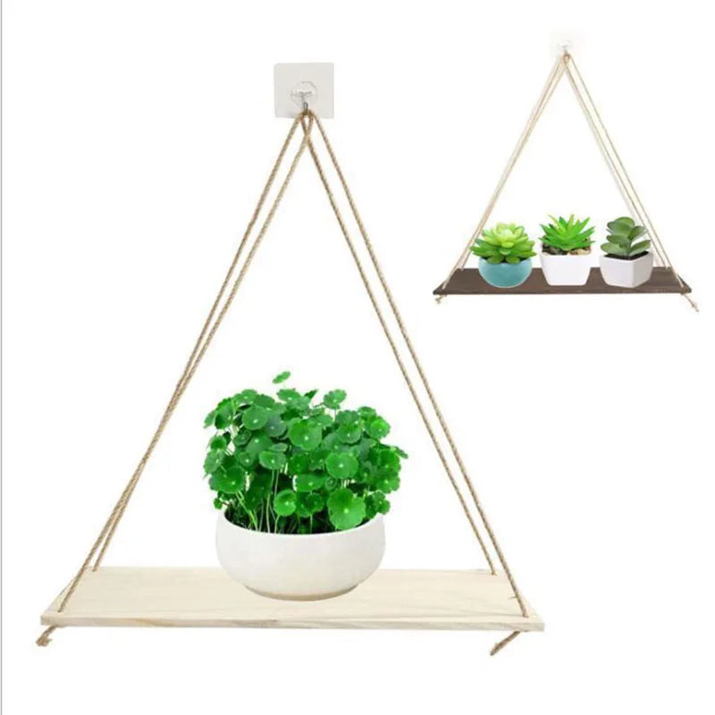 1PCS decoración de pared, cuerda colgante, maceta, estante de almacenamiento, estante de madera para colgar en la pared, decoración colgante, decoración del hogar