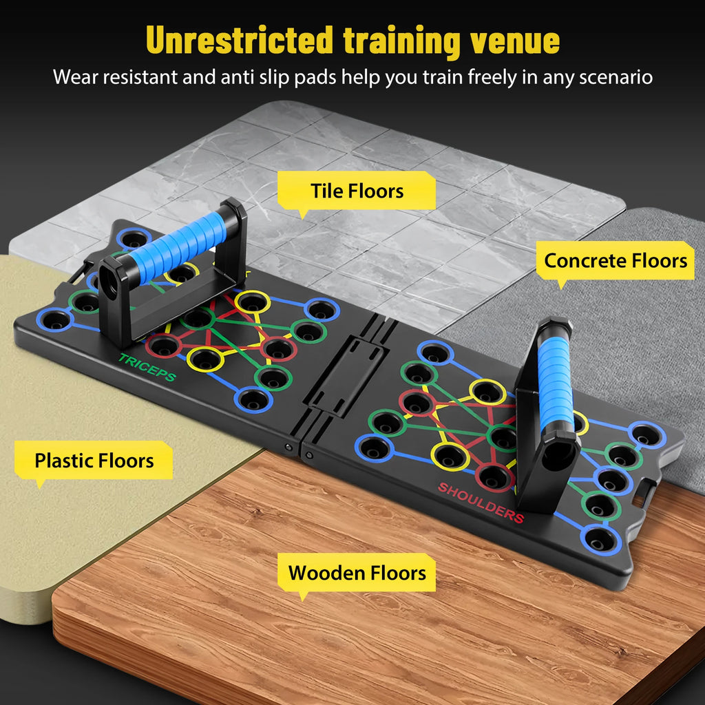 Tabla Plegable Portátil Multiusos para Flexiones con Asas y Bandas de Resistencia - Equipo de Fitness, Entrenamiento en Interiores para Gimnasio en Casa