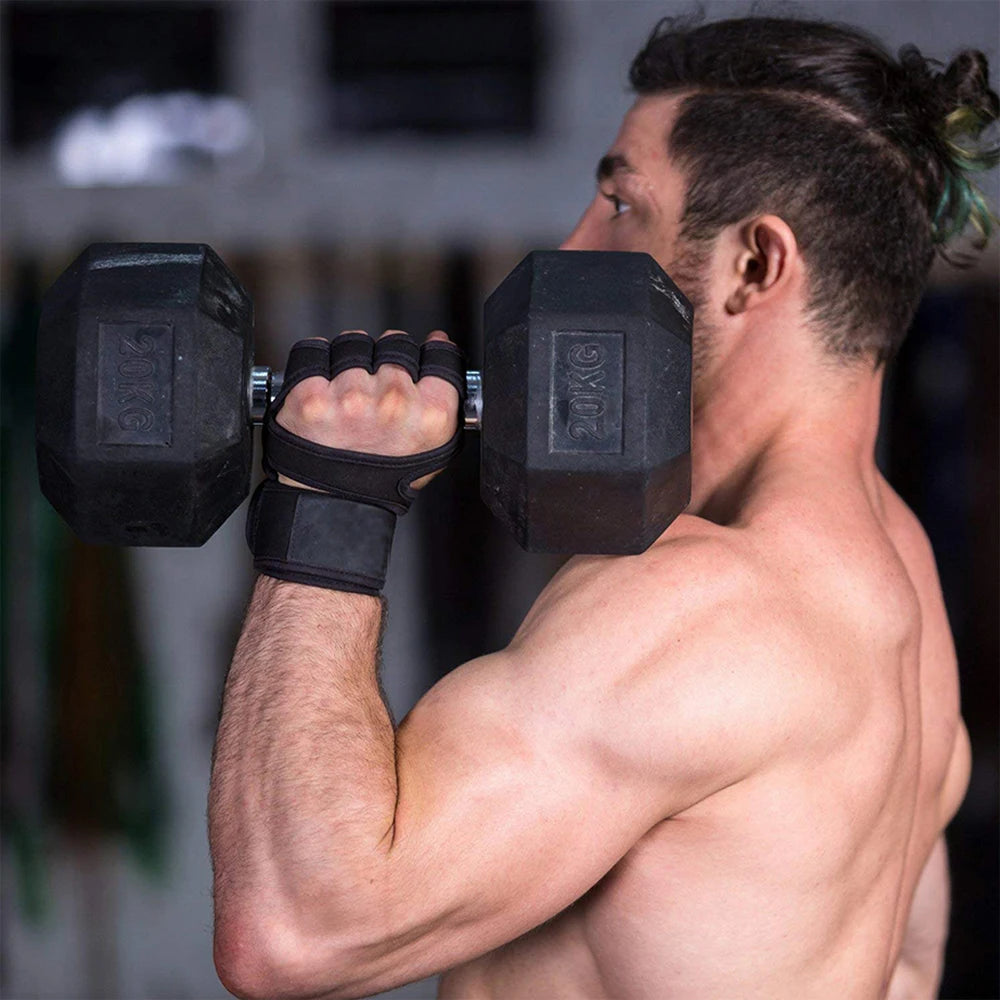 Fitnesshandschuhe für Damen und Herren, Gewichtheben, mit Handgelenkband, Bodybuilding, Training, Sport, Übung, Radfahren, stoßfest