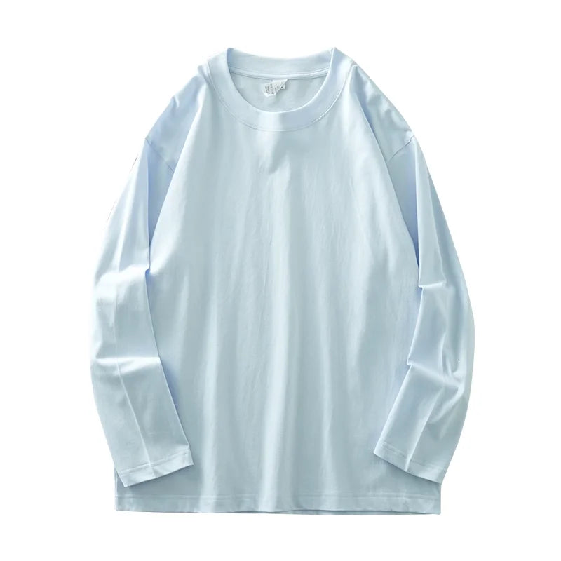 DUKEEN Men's 260G Long Sleeve T Shirts 2025 Spring Pure Cotton Solid Color Basic Crew-Neck Undershirt Men's Loose Tops 11 Color