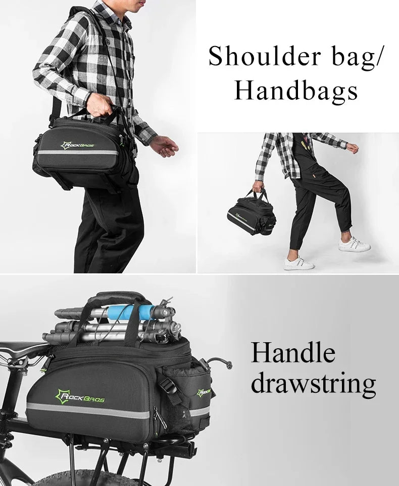 ROCKBROS Fahrradtasche 2-in-1 Reisefotografie Sport Fitness Umhängetasche PU Fahrradgepäckträger Rücksitz Aufbewahrungsbox Fahrradausrüstung