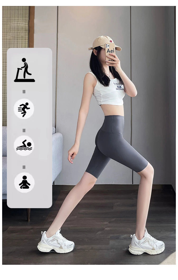 BIVIGAOS Liquid Cycling Shorts Women Honeycomb High Waist Tummy Control Butt Lifter Seamless Fitness Sports Biker Short Leggings