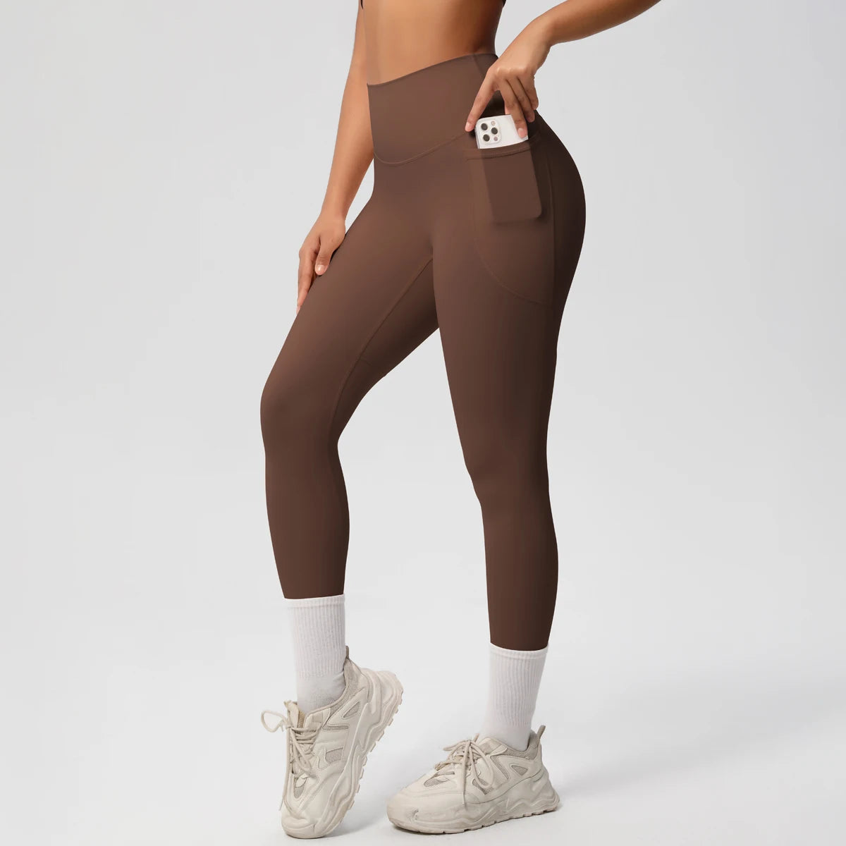 Damen High Waist Leggings Stretch Yogahose Strumpfhose mit Taschen Push Up Fitness Laufbekleidung Unifarbene Hose