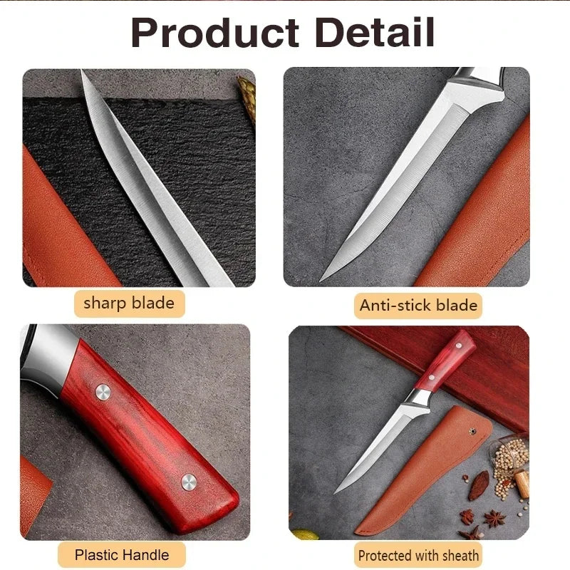 Küchenausbeinmesser Edelstahl Fleischermesser Obstschälmesser ABS-Griff Schweinefleisch Rindfleisch Schaf Fisch Schneidemesser mit Abdeckung
