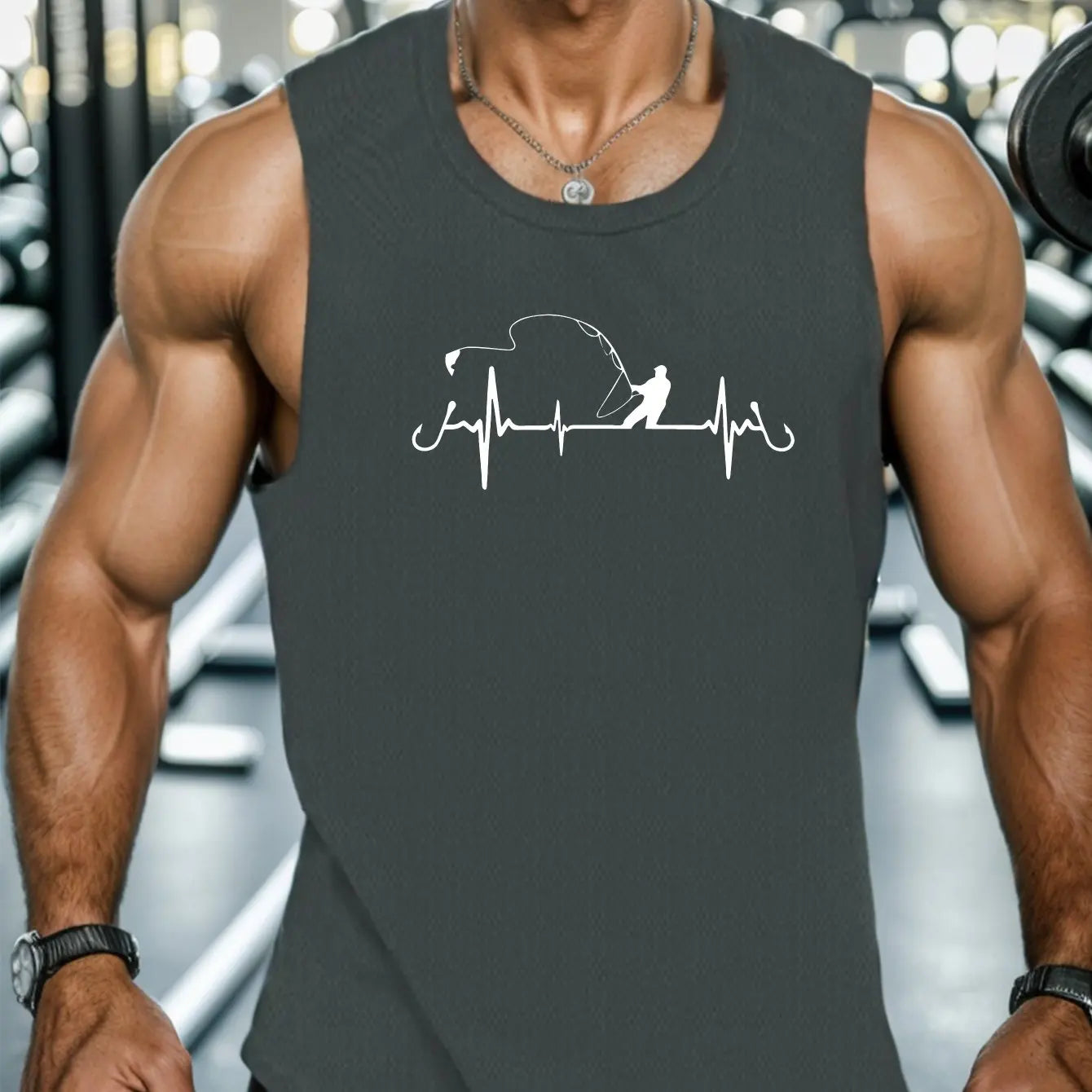 Bodybuilding Sports Dumbbell Printed Vest Men's Gym Fitness Sports Sleeveless Top Men's Summer Loose Vest Running Men's Vest
