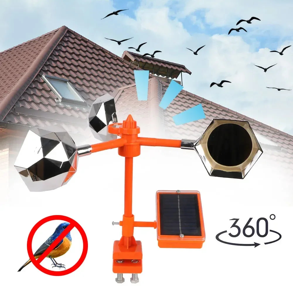 Automatische Vogelabwehr Solar & Windbetrieben 360° Drehbar mit Reflektierendem Klang zur Abschreckung für Garten, Hof und Außenbereiche