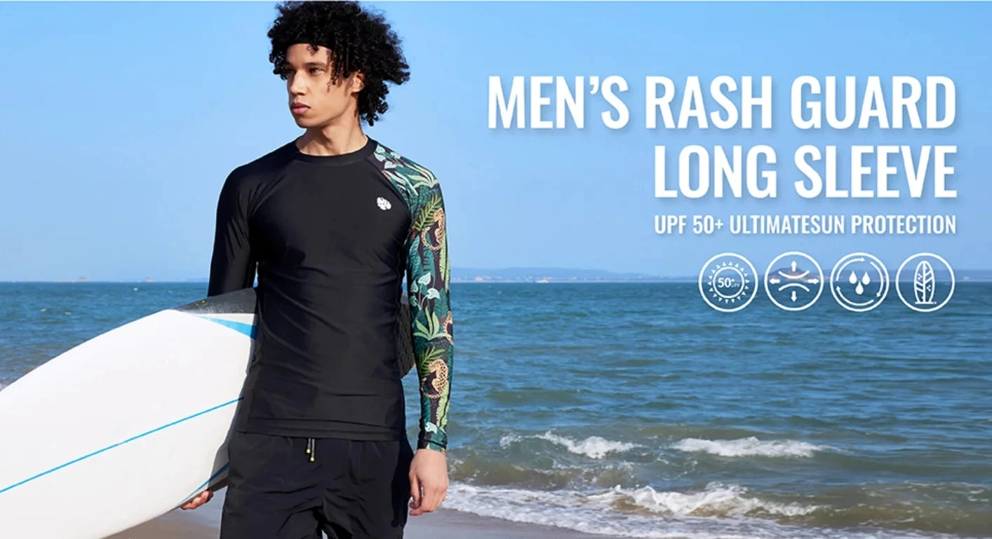 Herren UPF 50+ Kompressions-Rollkragen-Schwimm-Trainingsshirt Fitnessstudio Fitness-T-Shirt Surf-Sport-Rashguard Individuelles Logo Angel-Oberteil