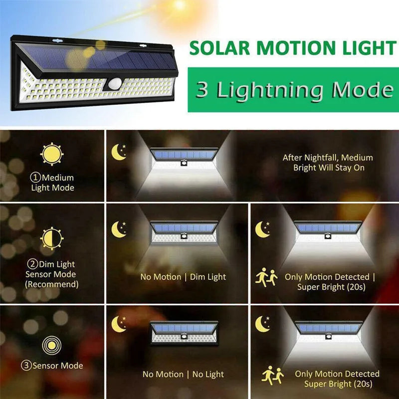 118LED Neueste Solar-LED-Leuchten Outdoor Solarlampe mit Bewegungssensor 4 Modi Wasserdicht IP65 Solar Gartenleuchte Straßenhof Laterne