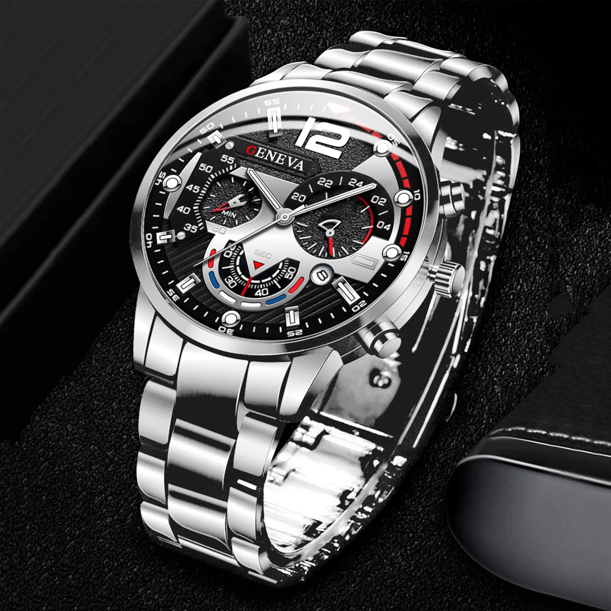 Modische Herrenarmbanduhr Edelstahlarmband Analog Quarz Armbanduhr mit Kalender