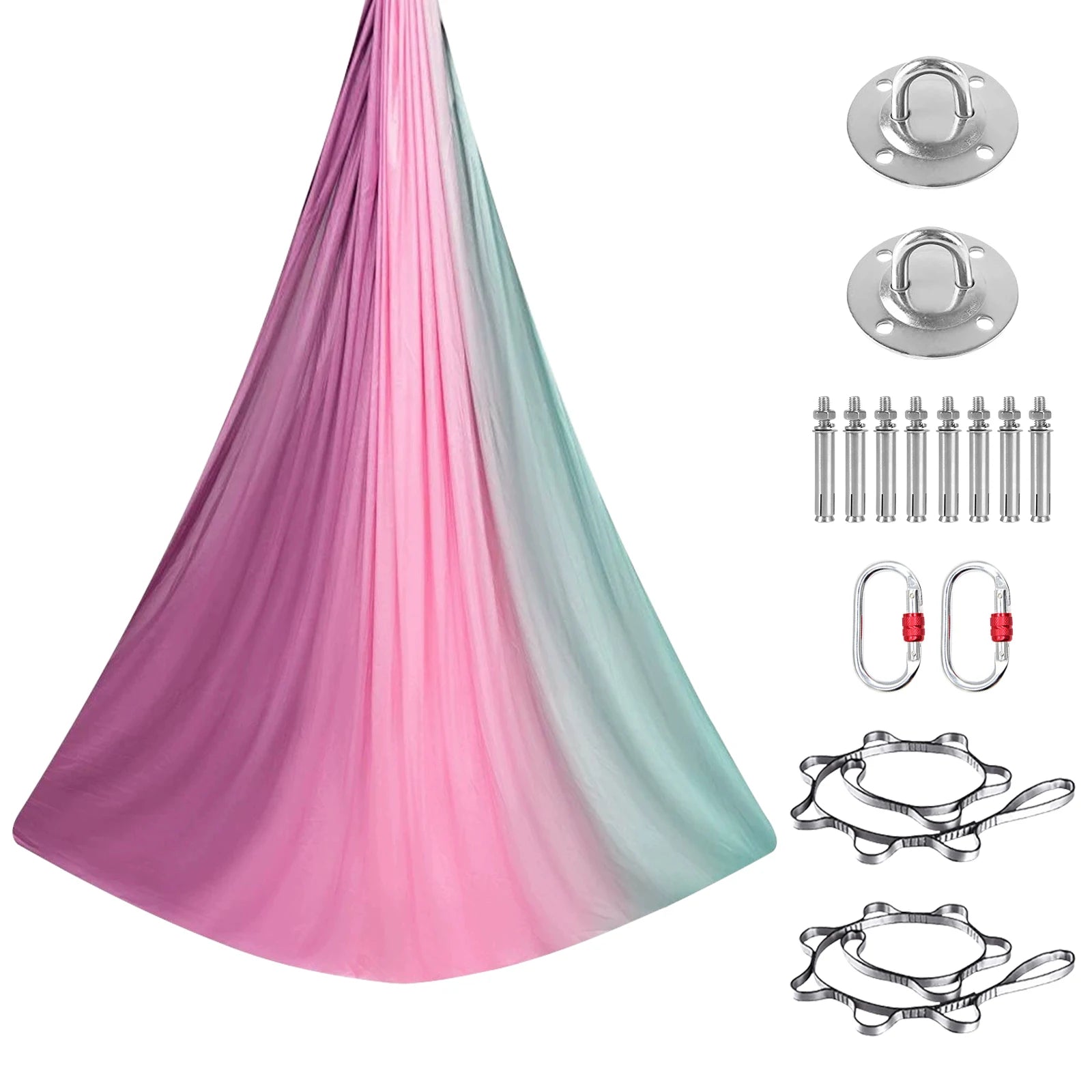 Aerial Yoga Hammock Set Fitness Pilates Silk Fabric Yoga Swing 5.5 Yards Include Carabiners Daisy Chain for Inversion Exercises