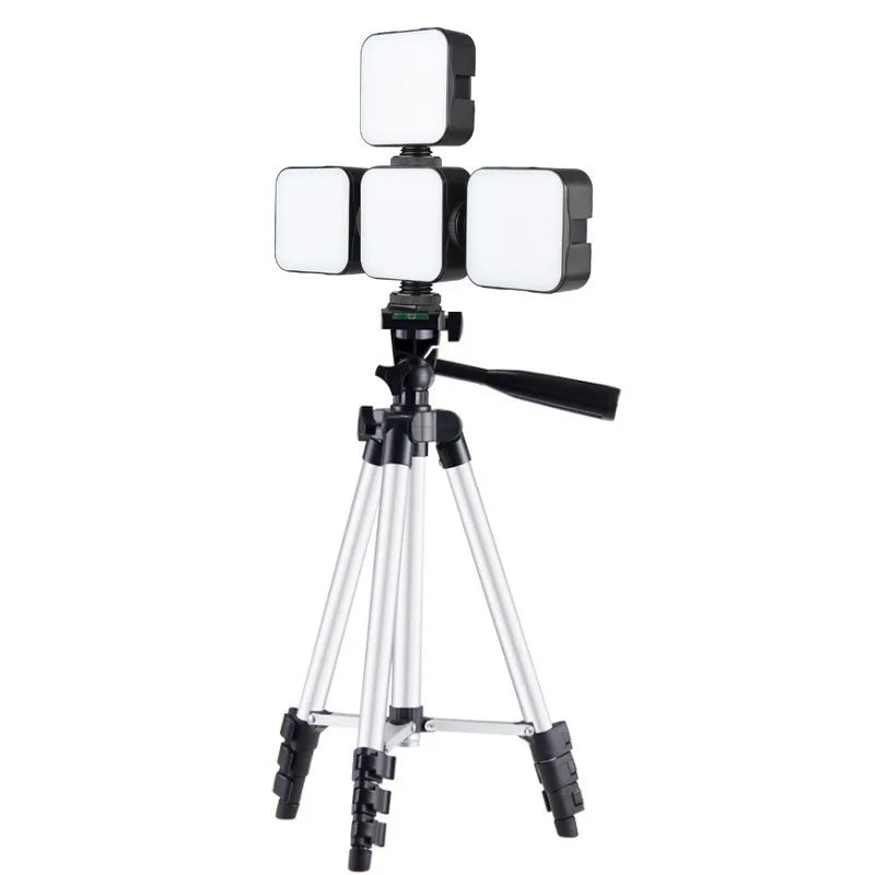 Miniluz de vídeo LED portátil, iluminación fotográfica de 6500 K, lámpara de relleno para selfie de teléfono móvil y transmisión en vivo con 3 zapatas frías, lámpara para vlogs