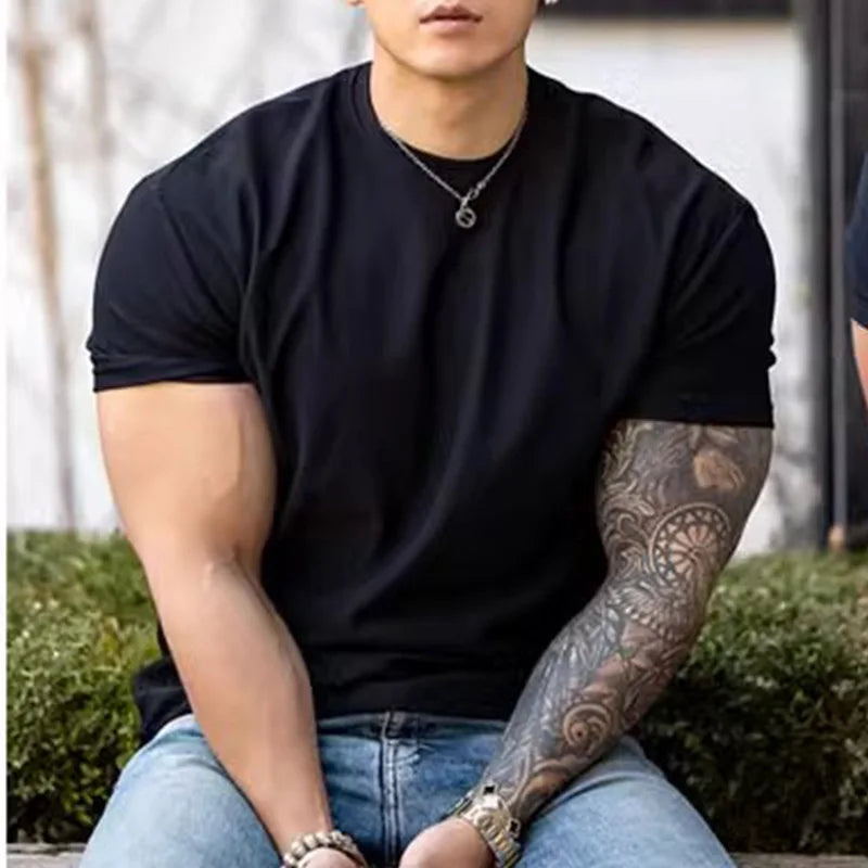 280g Heavy T-shirt Fabric Shoulder Pads With Large Anti-wrinkle Quick Drying Fitness Wear Sports Short Sleeve T-shirt For Men