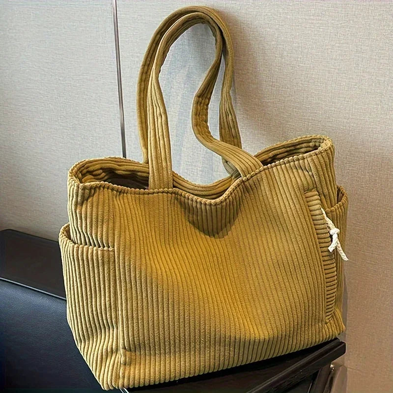 Cord Canvas Umhängetasche Lässige einfarbige Einkaufstasche mit mehreren Fächern für Damen Pendeln Einkaufen Fitness Aufbewahrung Handtasche